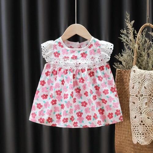 2021 Fashion Baby Girls Summer Clothes Flowers Print Cotton Princess Birthday Party Dress Toddler Kids Outfits Vestidos Infantil