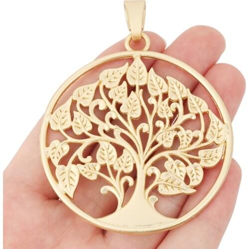 3pcs/lot Matte Gold Large Round Hollow Tree Charms Pendants for Necklace Jewelry Making 62x62mm