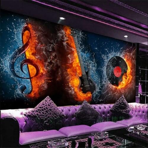 Beibehang papel de parede murals wall covering fire skull guitar music KTV bars laser reflector theme mural 3d wallpaper