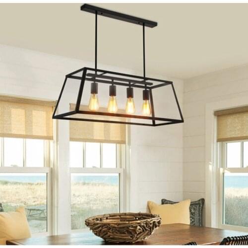 American Post-Modern Minimalist Creative Edison Industrial Style Wrought Iron Retro Square Four-head Glass Box Pendant Light E27