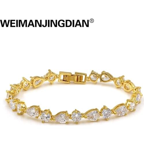 WEIMANJINGDIAN High Quality Teardrop and Round Cubic Zirconia CZ Crystal Bracelets Wedding Bridal Jewelry