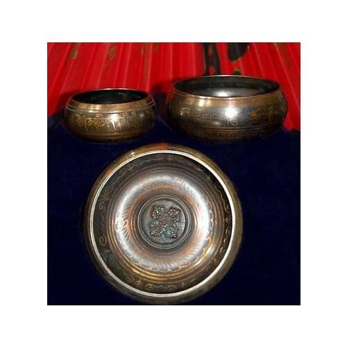 Buddha bowl practice Chakra Singing Meditation 17-18cm Diameter 8 inch gift art bowls Antique Garden Decoration Silver Brass
