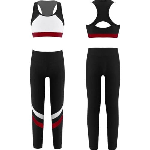 Kids Childrens Sports Outfits Yoga Tracksuits Gymnastics Dancewear Sets Fitness Running Sets Suit Girls Sport Bra Top Leggings