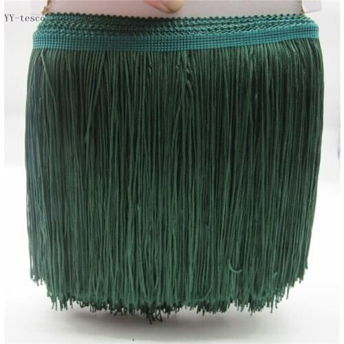 1 Yards 20CM Long Lace Fringe Trim Polyester Tassel Dark green Fringe Trimming Diy Latin Dress Clothes Accessories Lace Ribbon