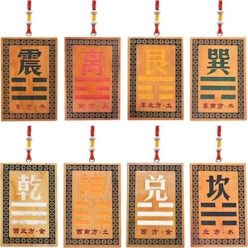 House Corner Fillet Peach Wood Feng Shui Ornaments Wooden sign Pendant Card Bagua Mirror The Eight Trigrams mirror Home Decor