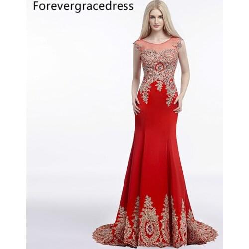 Forevergracedress Actual Photos Red Evening Dress Sexy Mermaid Scoop Neck Sleeveless Long Formal Party Gown Plus Size