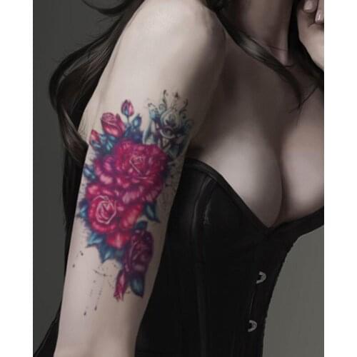 Eye of God Jewelry Necklace Temporary Tattoo Stickers Watercolor Roses Fake Tattoos Waterproof Tatoos Arm Large Size for Women