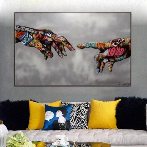 Graffiti Hand In Hand Poster And Prints Colorful Hand Unframed Canvas Painting Pop Art Wall Decoration Cuadros For Living Room