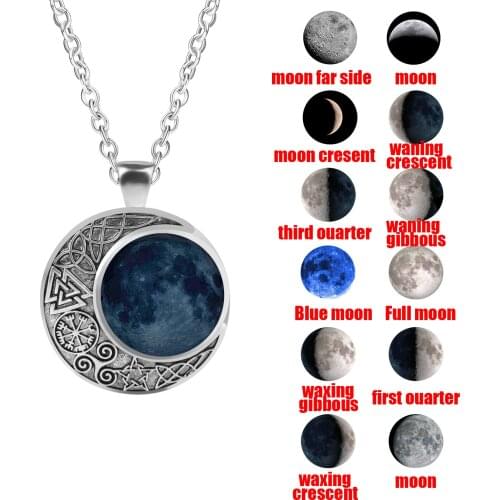 Art Moon Picture Dome Glass Cabochon Crescent Moon Pendant Necklace Planet Space Galaxy Necklace Women Jewelry Gifts for Women