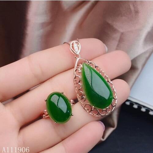 KJJEAXCMY boutique jewelry 925 sterling silver inlaid natural jasper gemstone female ring necklace pendant set support re-examin