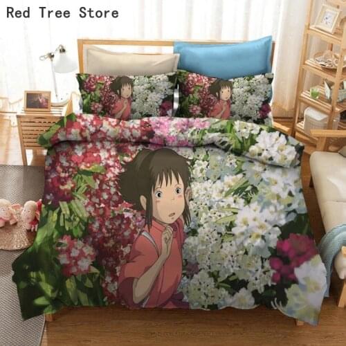 Japan Anime Spirited Away 3D Printed Bedding Set Cartoon Duvet Cover with Pillowcase Comforter 2/3pcs Bedclothes Kids Bed Linen
