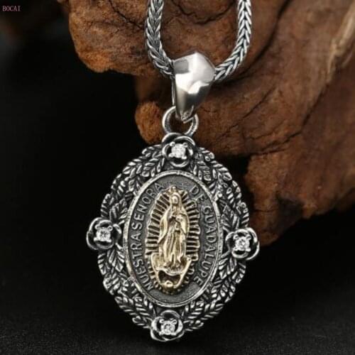 BOCAI S925 Sterling silver Virgin Mary Pendant Fashion Thai silver Retro Angel wings Pendant Pure Argentum jewelry for women