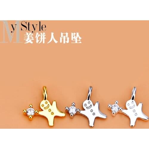 925 sterling silver jewelry pendant inlaid with zircon Mini Gingerbread Man pendant Christmas Necklace Handmade material accesso