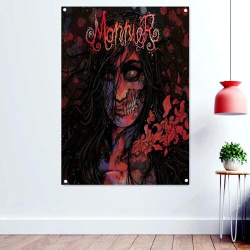 Zombie Death Metal Music Artworks Banners With Four Metal Buckle Bloody Dark Art Flags Wall Chart Rock Band Posters Home Decor