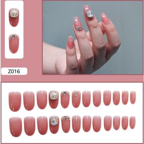 24Pcs/Box Fake Nail Set Auger Tips Patch Glue Wearable Full Cover Solid Color Artificial Art Manicure DIY Tools Accessories 2021