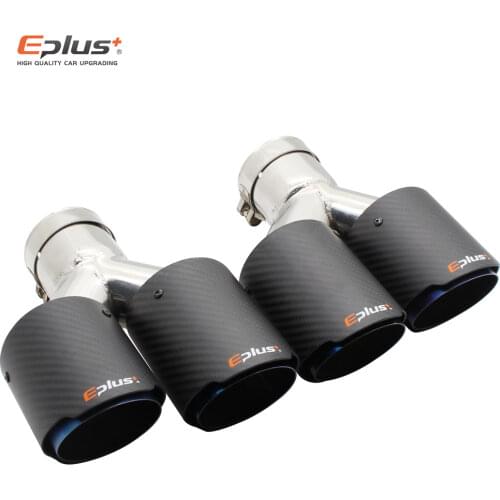 EPLUS Car Carbon Fiber Matte Muffler Tip Y Shape Double Exit Exhaust Pipe Mufflers Nozzle Decoration Universal Stainless Blue