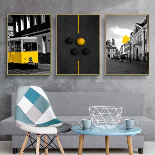 Nordic Wall Art Posters Black Yellow Bus Umbrella Balloon Canvas Pantings Prints Modern Decoration Picture For Home Living Room