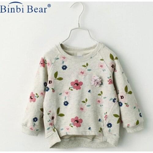 Binbi Bear 2020 Autumn and Winter Girls Long-sleeved T-shirt Bottoming Shirt Fresh Flowers Round Neck Female Baby Sweater