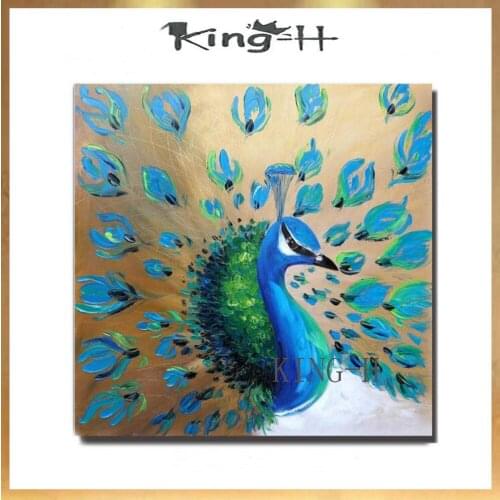 Selling hand-painted oil painting of modern green tail peacock knife painting decorative hotel lobby to bedroom without a frame
