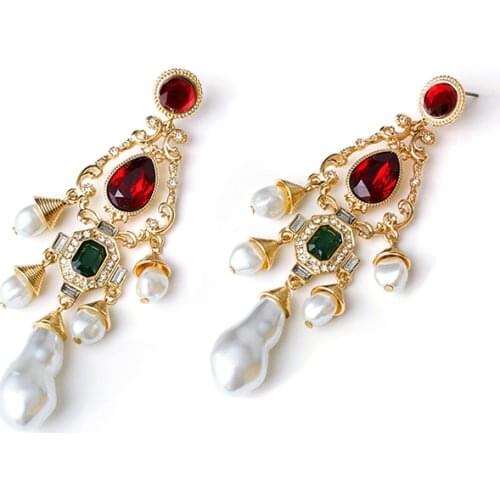 Luxury White Pearls Earrings Chunky Geo Glass Statement Pendant Stud Earring long women jewlery wedding accessories