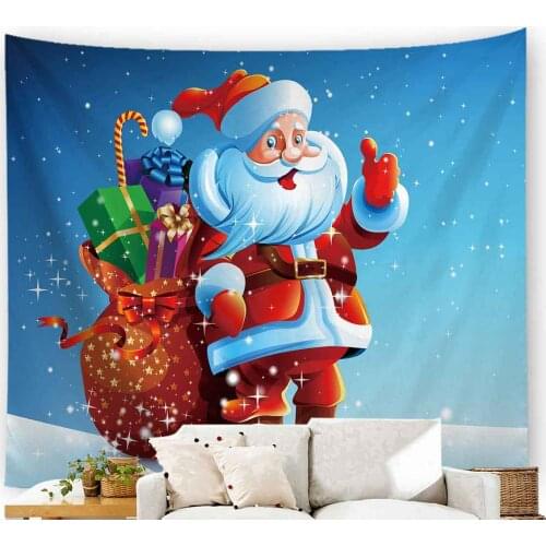 Christmas Theme Tapestry Santa Claus Printed Christmas Wall Hanging Window Tapestry for Farmhouse Home Decor Festival Decation