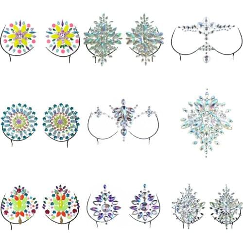 Self Adhesive Crystal Sexy Bra Stickers Shiny Diamond Breast Chest Pad Sticker Nipple Cover Crystal Beads Bra Accessories