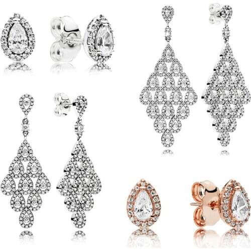 New 100% S925 Sterling Silver 286252CZ ROSE RADIANT TEARDROP EARRING STUDS296321CZ Cascading Glamour Limited Edition Earrings