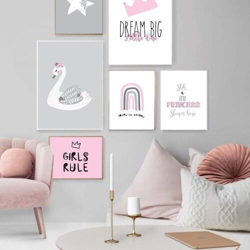 Swan Nordic Poster Nursery Canvas Painting Baby Poster Pink Rainbow Posters And Prints Wall Picture For Girl Room Decor Unframed