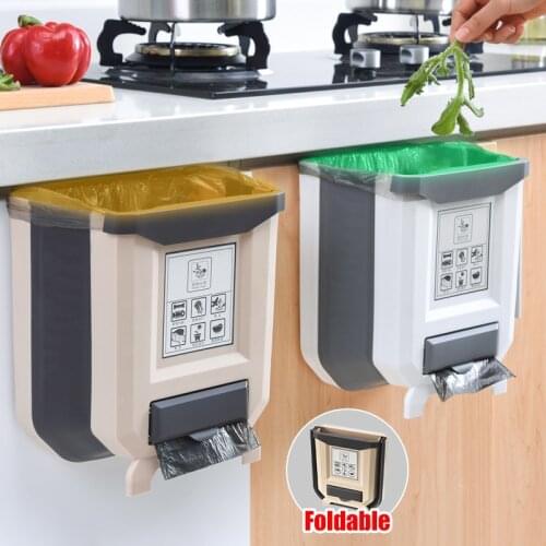 Folding Waste Bin Kitchen Cabinet Door Hanging Trash Can Wall Mounted Trash Can For Dustbin Bathroom Toilet Garbage Can Storage