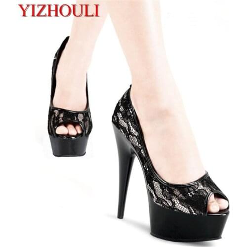 Special offer 6 cm high heels cup documentary clown fish mouth shoes new pattern mesh cloth Heels 15 cm