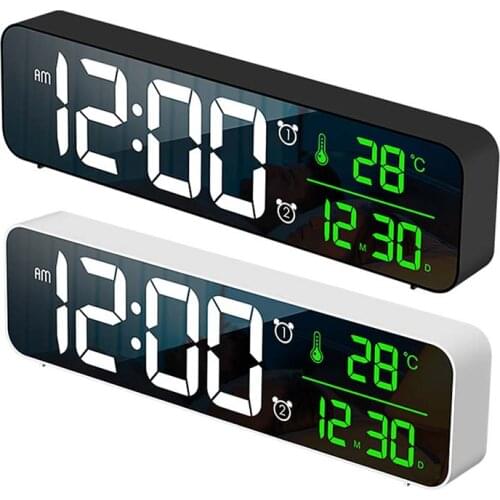 LED Music Digital Alarm Clocks With Snooze Digital Temp Time Dual Clock USB Large Digit Display Brightness Dimmer