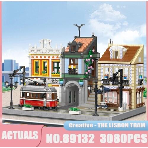 Street View City House MOC The Lisbon Tram Model 89132 Modular Building Blocks Bricks Assembled Toys Kids Christmas Gifts