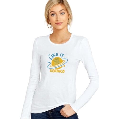 SXYTXE Women Basic Long Sleeve Crew Neck KEATHCO Printed T-Shirt Casual Fitted Cotton Tops