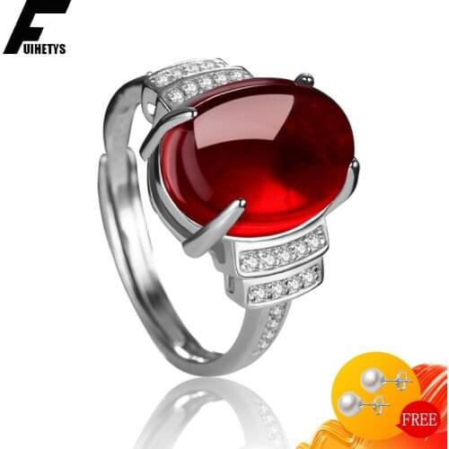 Retro Women Rings 925 Silver Jewelry Oval Shape Ruby Zircon Gemstone Open Finger Ring for Wedding Engagement Party Accessories
