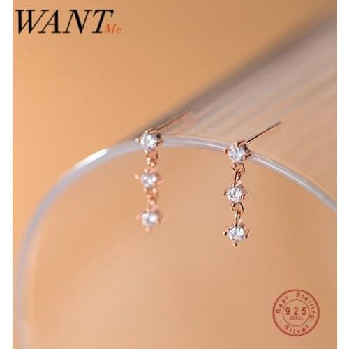 WANTME Real 925 Sterling Silver Minimalist Round Zircon Charming Tassel Small Stud Earrings for Women Temperament Trend Jewelry