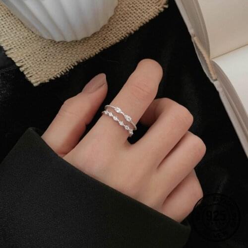 S925 Silver Double Zircon Open Rings For Women Adjustable Korea Fashion New Trendy Hot Student Index Finger Jewerly Gift INEFFA