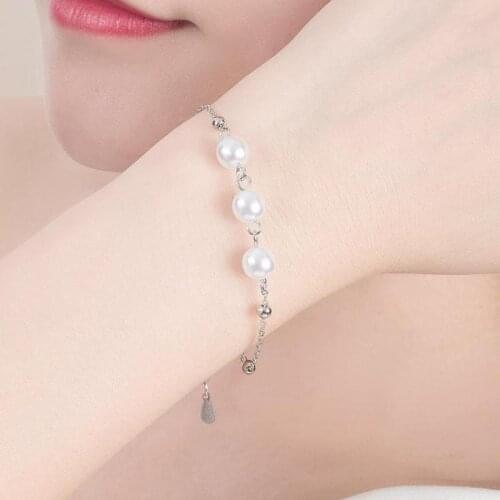 Korean Silver-plated Bracelet Round Bead Bracelets For Women Bracelets & Bangles Jewelry Temperament Pearl Charms Bracelet A411