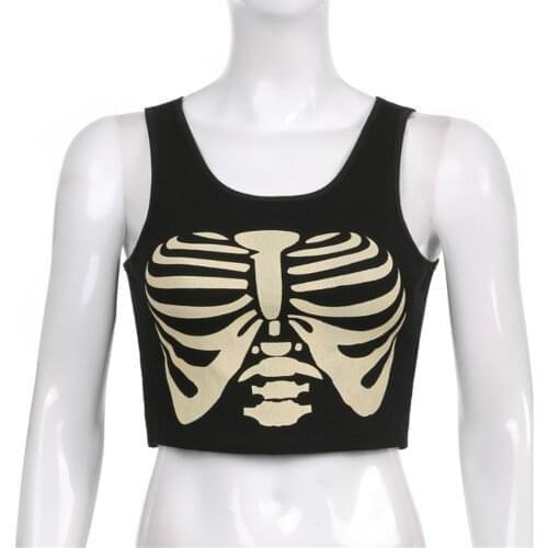 New T Shirt Women Tops Fashion Sternum Printed Sleeveless Crop Top Casual Round Neck Cropped Tank Tops Vest Clubwear Streetwear