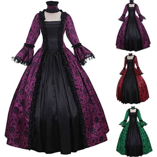 Women Plus Size Medieval Dress Retro Large Swing Tight Waist Medieval Maxi Dress Cosplay Halloween Costume