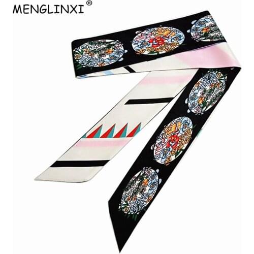 2021 Floral Print Skinny Scarf For Women Silk Scarf Brand Handbag Long Scarves Wraps Fashion Belt Head Scarf Foulard For Ladies