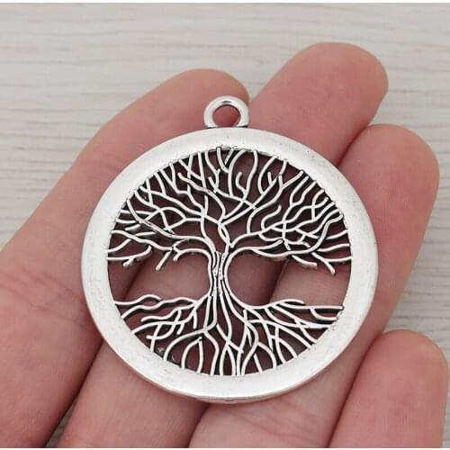 3 x Hollow Open Large Round Tree Charms Pendants for Necklaces Jewelry Making Findings 47x42mm