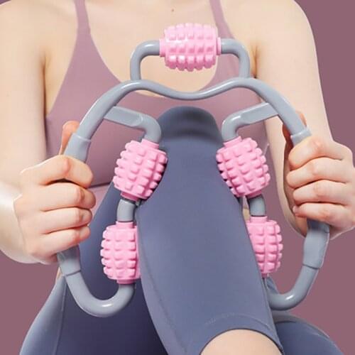 360° Massage Stick 5 Wheels Fitness Device Massager Leg Muscle Relaxation Roller Ring Clamp Leg Massage Stick Yoga Body Shaping