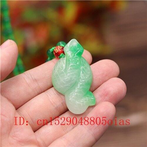 3D Carved Natural A Emerald Jade Snake Pendant Beads Necklace Charm Jadeite Jewellery Fashion Amulet Gifts for Women Men