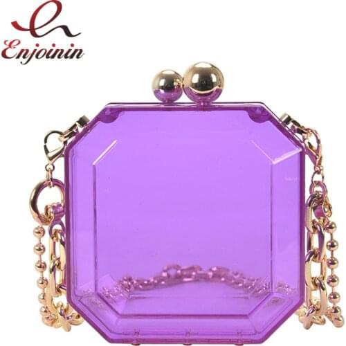 Gem Shaped Acrylic Evening Clutch Bag Clear Fashion Women Purses and Handbags Wedding Chain Mini Shoulder Bag Chic Designer Bag
