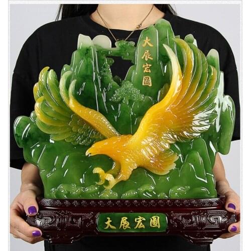 LARGE # HOME SHOP BUSINESS HALL DECORATION LUCKY MONEY DRAWING EAGLE VULTURE LANNERET FENG SHUI CRYSTAL JADE SCULPTURE STATUE