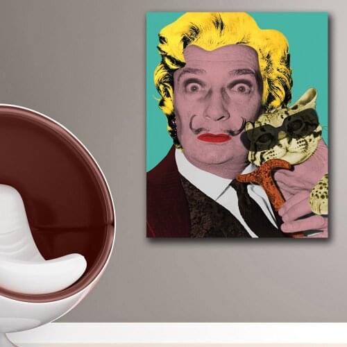 Large Size wall art Salvador Dali and cat Painting Living Room Home Decoration Oil Painting on Canvas Wall Painting no frame