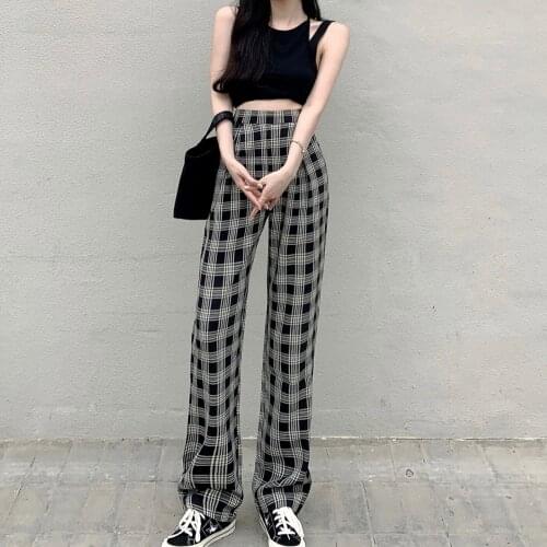 Cheap wholesale 2021 spring summer autumn new fashion casual Popular long women Pants woman female OL plaid pants Vy6986