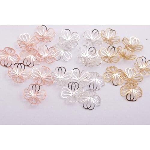 50pcs 15mm Filigree Flower Shap Beads Caps Rose Gold Brass Jewelry Findings Spacer Beads For Jewelry Making Charms Necklace