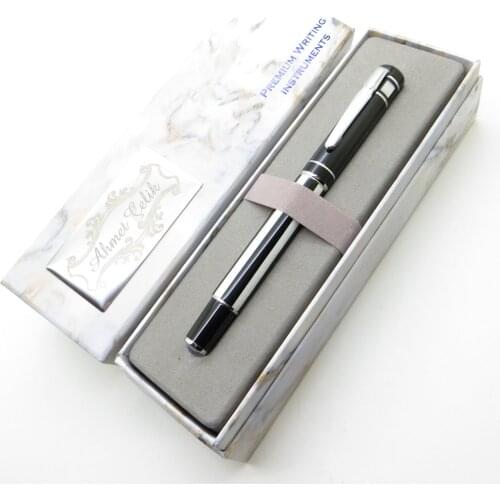 Wings Marble Deluxe R410 Black White Pearlescent Roller Pen | İsme Special Pen | Gift Pen