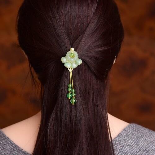 Ethnic Refreshing Dongling YU Pendant Hairpin Clip Classical Comfortable Cyan Coloured Glaze Disc Exquisite Hair Jewelry